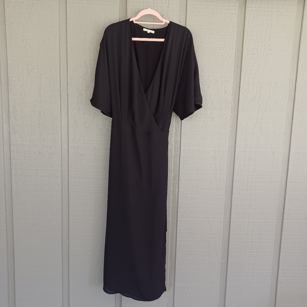 Standards & Practices Wrap Dress Plus Size 2X Women Color Black Surplice V Neck